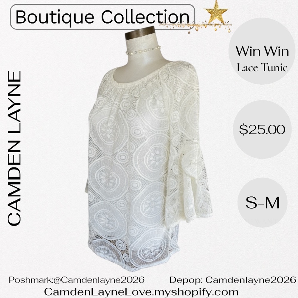 WinWin Lace Off-Shoulder Tunic Blouse - White - Picture 6 of 11